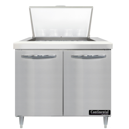 Continental Refrigerator D36N12M 36" W Two-Section Two Door Designer Line Mighty Top Sandwich Unit