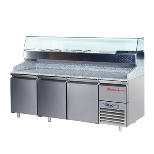 Marra Forni GPZ225A 87.75" W Three-Section Three Door Three Door Refrigerated Pizza Prep Table