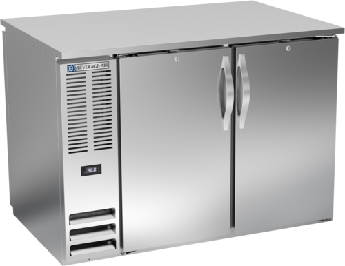Beverage Air BB48HC-F-PT-S 48" W Stainless Steel Two-Section Solid Door Refrigerated Pass-Thru Back Bar Open Food Rated Refrigerator - 115 Volts