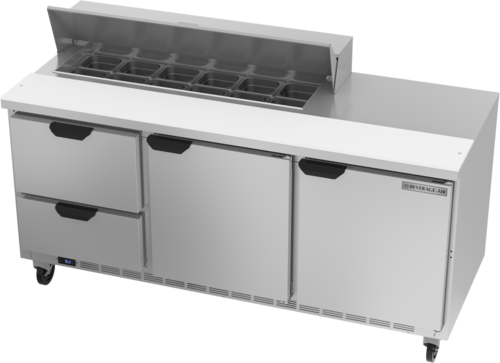 Beverage Air SPED72HC-12-2 72" W Three-Section Two Door Sandwich Top Refrigerated Counter