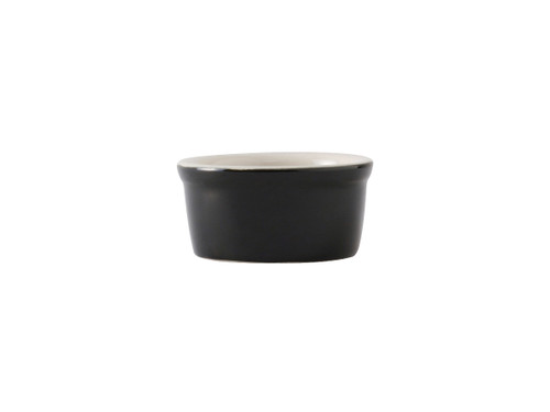 Tuxton B4X-025 3" 2-1/2 Oz. Ceramic Black/Eggshell Round Ramekin (4 Dozen Per Case)