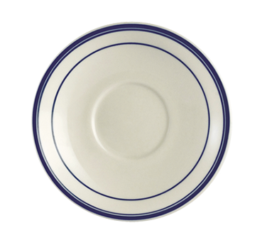 CAC China BLU-2 6" Dia. American White Ceramic Round Blue Line Saucer (3 Dozen Per Case)