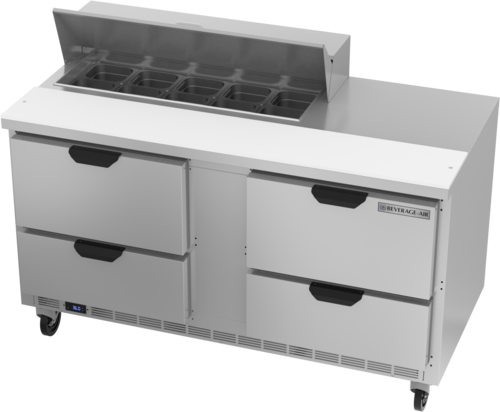 Beverage Air SPED60HC-10-4 60" W Two-Section Four Drawer Sandwich Top Refrigerated Counter