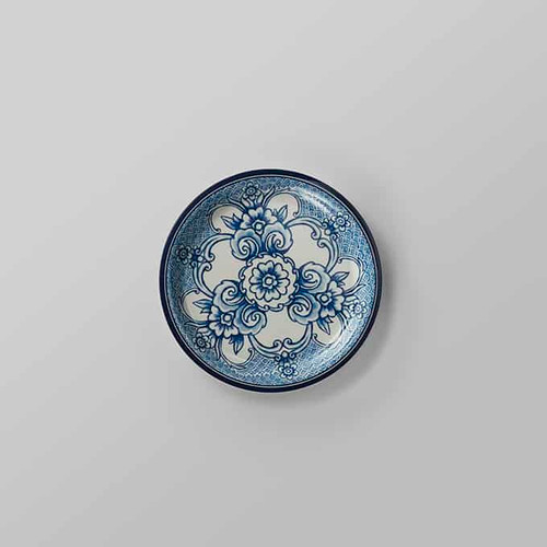 American Metalcraft BLUP6 6.5" Plastic Blue and White Pattern Round Bread and Butter Plate