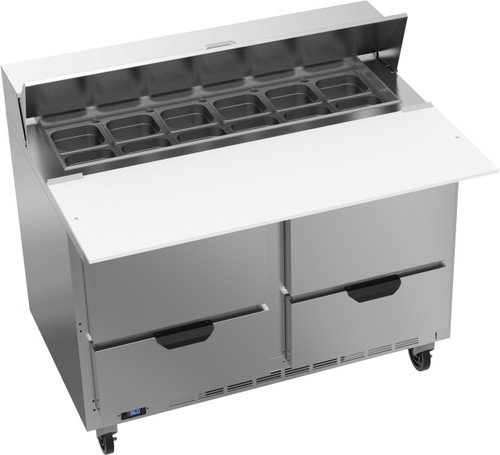 Beverage Air SPED48HC-12C-4 48" W Two-Section Four Drawer Sandwich Top Refrigerated Counter