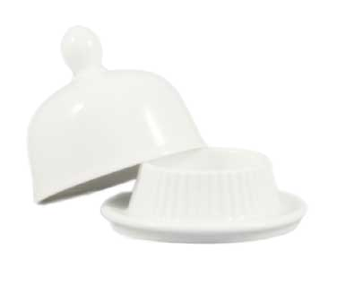 CAC China BUT-1 Super White Porcelain Gourmet Collection Butter Dish Set (24 Set Per Case)