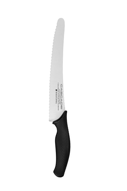 Dexter 85130 9" Black Scalloped Edge Cascade Bread Knife with Ergonomic Textured Handle