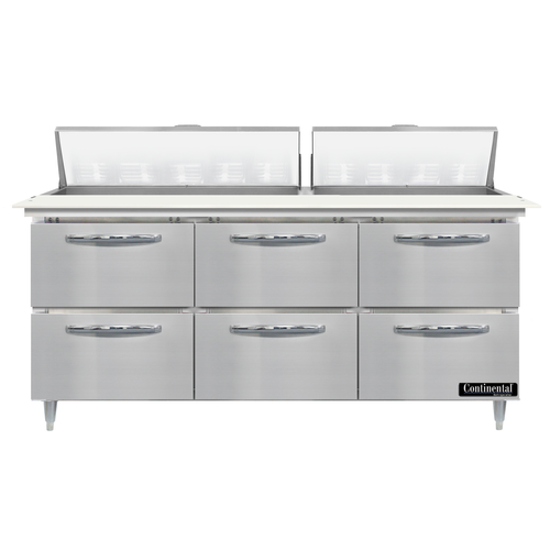 Continental Refrigerator D72N18C-D 72" W Three-Section Six Drawer Designer Line Sandwich Unit