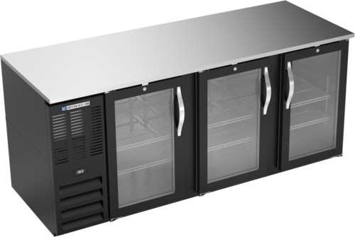 Beverage Air BB78HC-G-B 78" W Black Stainless Steel 3 Glass Doors Refrigerated Back Bar Storage Cabinet - 115 Volts