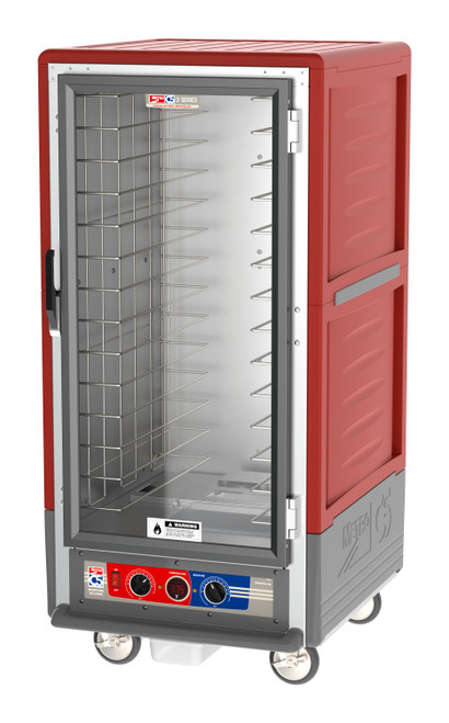 Metro C537-MFC-4 C5 3 Series Red 3/4-Size Insulated Moisture Heated Holding & Proofing Cabinet with Clear Doors and Fixed Wire Slides - 120 Volts