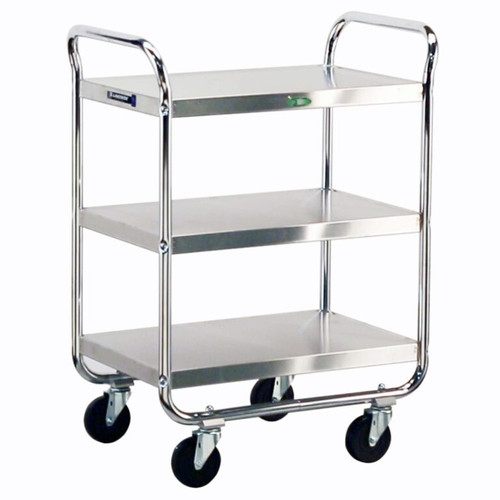 Lakeside 473 500 Lbs. Chrome Plated Open 3-Shelf with Push Handle Utility Cart