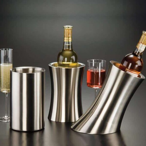 American Metalcraft SLWC2 5.25" Dia. x 9.25" H Stainless Steel New Wave Wine Cooler