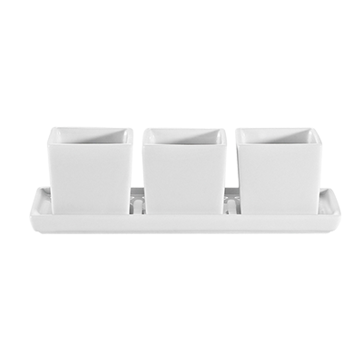 CAC China DT-3RT7 Super White Porcelain Rectangular Gourmet Collection Tray and Bowl Set (10 Set Per Case)