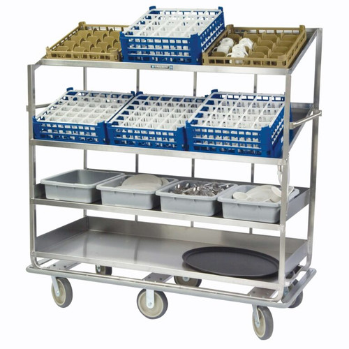 Lakeside B596 75.5" W Stainless Steel 14 Gauge 4 Shelves 2 Angled Soiled Dish Breakdown Cart