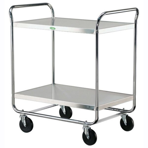 Lakeside 492 500 Lbs. Chrome Plated Solid 2-Shelf with Push Handles Utility Cart