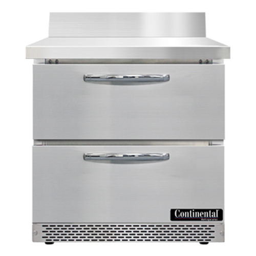 Continental Refrigerator SWF32NBS-FB-D 32"W Two Drawer Stainless Steel Work To[ Freezer With 5 1/2"H Backsplash