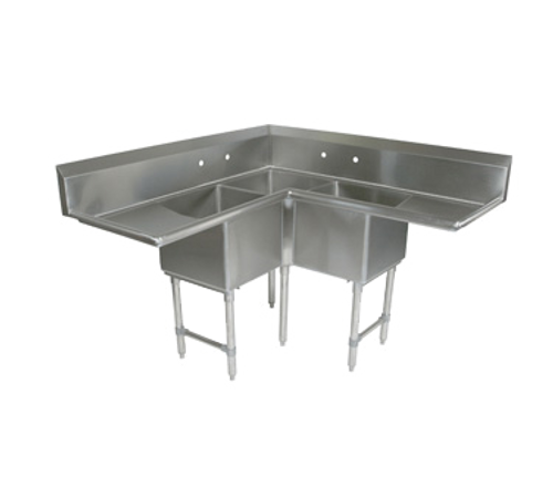 John Boos 3BCS-184-2D18 58.5" Three Compartment Stainless Steel B Series Corner Sink