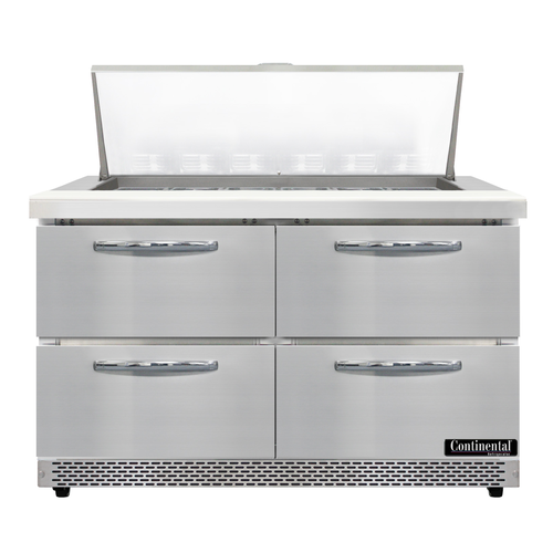 Continental Refrigerator D48N18M-FB-D 48" W Two-Section Four Drawer Designer Line Mighty Top Sandwich Unit