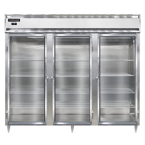 Continental Refrigerator DL3FE-SS-GD 85.5" W Three-Section Glass Door Reach-In Designer Line Wide Freezer - 115 Volts