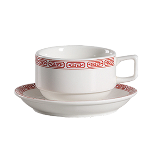 CAC China 105-2 5.5" Dia. Bone White Porcelain Round Red Gate Saucer (3 Dozen Per Case)