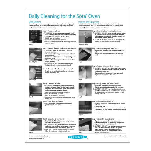 TurboChef DOC-1139 8-1/2" x 11" Poster Daily Cleaning Sota Oven