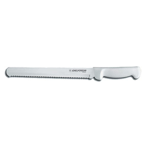 Dexter 31604 10" White Scalloped Edge Basics Slicer and Bread Knife with Polypropylene Handle