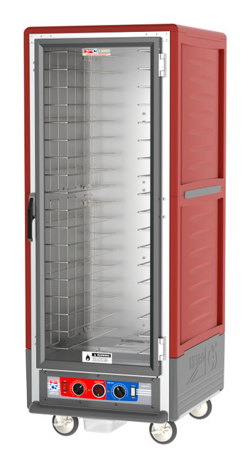 Metro C539-CLFC-4 C5 3 Series Red Full-Size Insulated Low Wattage Heated Holding & Proofing Cabinet with Clear Door and Fixed Wire Slides - 120V