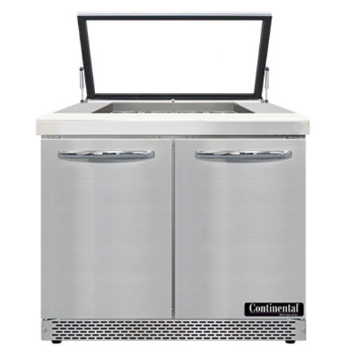 Continental Refrigerator SW36N12M-HGL-FB 36" W Two-Section Two Door Mighty Top Sandwich Unit with Hinged Glass Lid