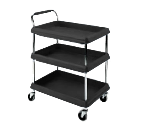 Metro BC2636-3DBL Black Deep Ledge Utility Cart Adjustable Polymer Shelves 38-3/4"W x 27"D x 41"H