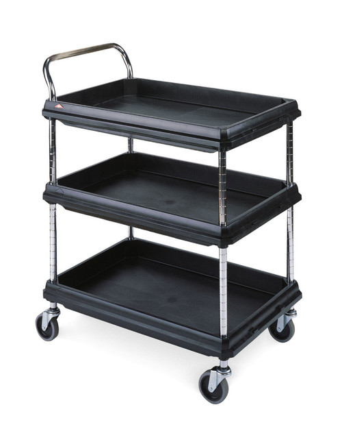 Metro BC2636-3DBL Black Deep Ledge Utility Cart Adjustable Polymer Shelves 38-3/4"W x 27"D x 41"H