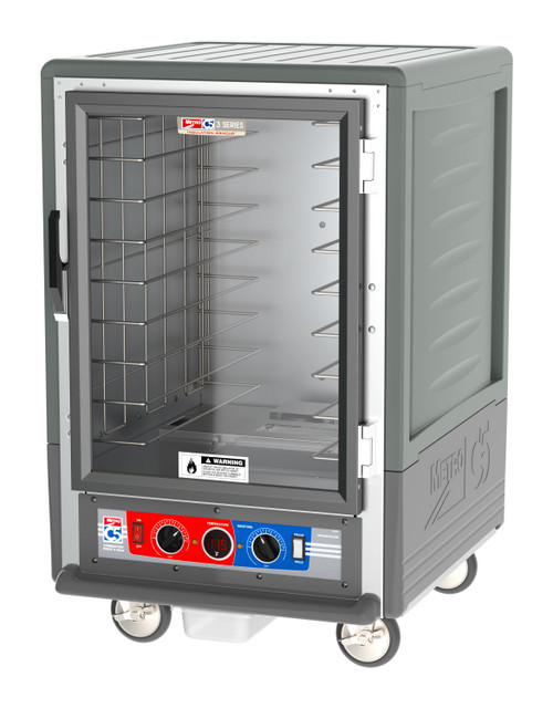 Metro C535-CLFC-4-GY C5 3 Series Gray Half-Size Insulated Low Wattage Heated Holding & Proofing Cabinet with Clear Door and Fixed Wire Slides - 120V