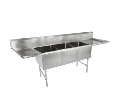 John Boos 3B244-2D24 3 Compartment Left & Right Drain B Series Sink 123-1/4"W x 29-1/2"D x 44"H