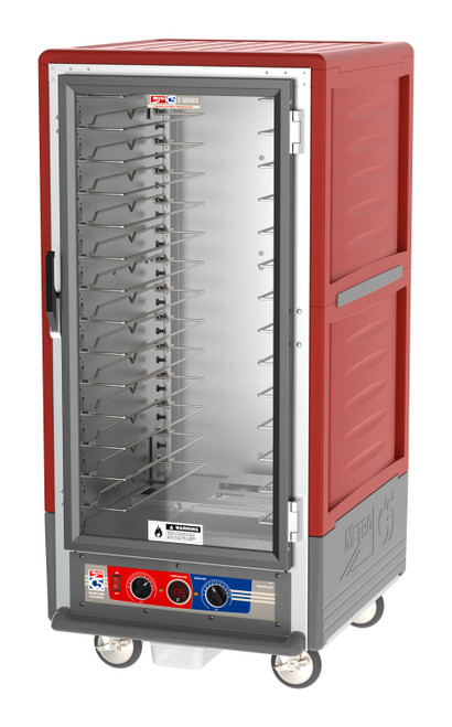 Metro C537-MFC-U C5 3 Series Red 3/4-Size Insulated Moisture Heated Holding & Proofing Cabinet with Clear Doors and Universal Wire Slides - 120 Volts