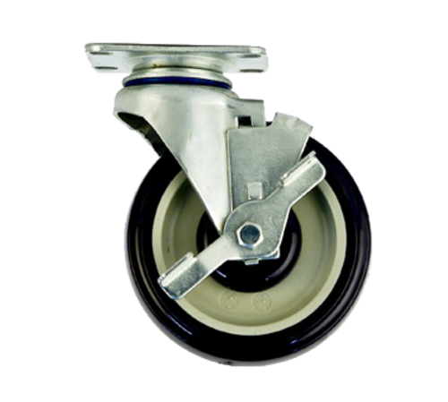 New Age C455 5" Dia Urethane Wheel Tread Swivel Plate Caster With Brakes - 250 Lbs.