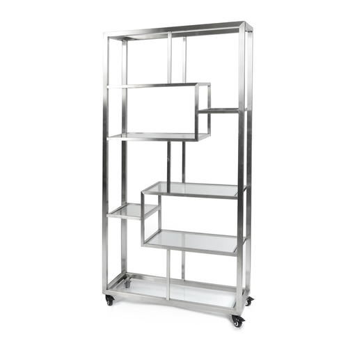Eastern Tabletop ST1763 35-1/2”W x 14”D x 73”H Square Stainless Steel Square Mobile Back Bar Display