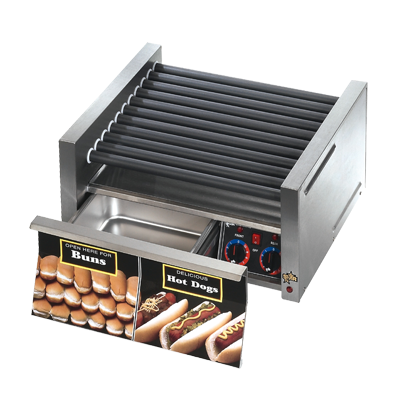 Star 30SCBDE Grill-Max Hot Dog Grill 12.5" x 23.75" x 20.63" Roller Type with Integrated Bun Drawer Capacity 30 Hot Dogsand 32 Buns
