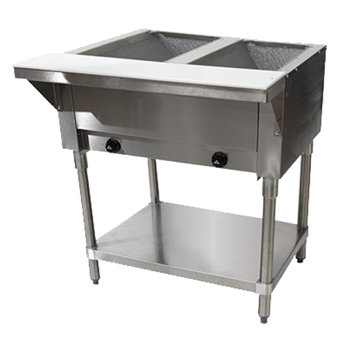 Advance Tabco HF-2G-NAT-X 2 Pan Natural Gas Hot Food Table Open Base - 7,000 BTU