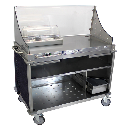 Cadco CBC-DC-L4 55.5" W Navy Stainless Steel Large Electric Mobile Demo Sampling Cart -120 Volts