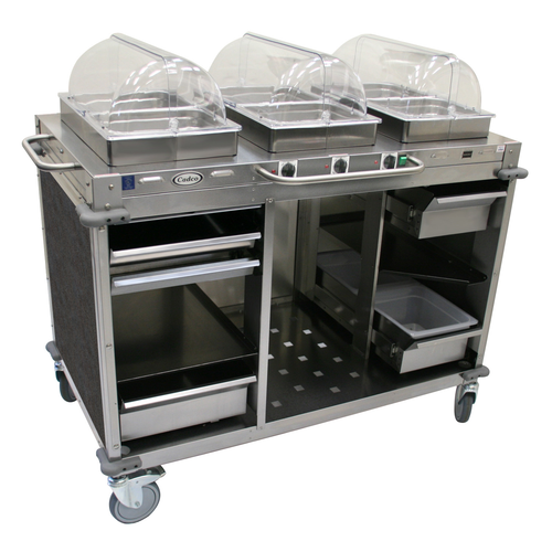 Cadco CBC-HHH-L3 55.5" W Gray Stainless Steel Electric MobileServ Mobile Hot Buffet Cart - 120 Volts