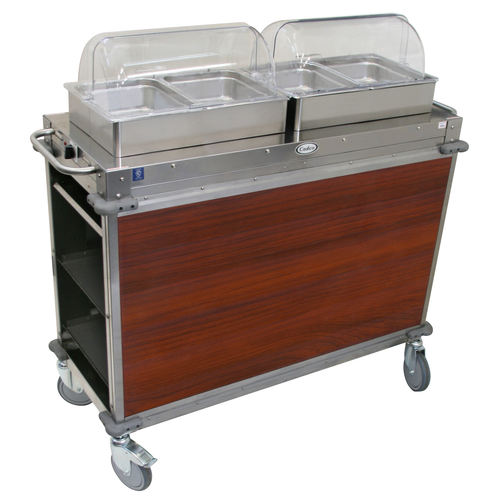 Cadco CBC-HH-L5-4 52.75" W Cherry Stainless Steel Electric MobileServ Junior Mobile Hot Buffet Cart - 120 Volts