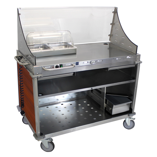 Cadco CBC-DC-L5 55.5" W Cherry Stainless Steel Large Electric Mobile Demo Sampling Cart -120 Volts