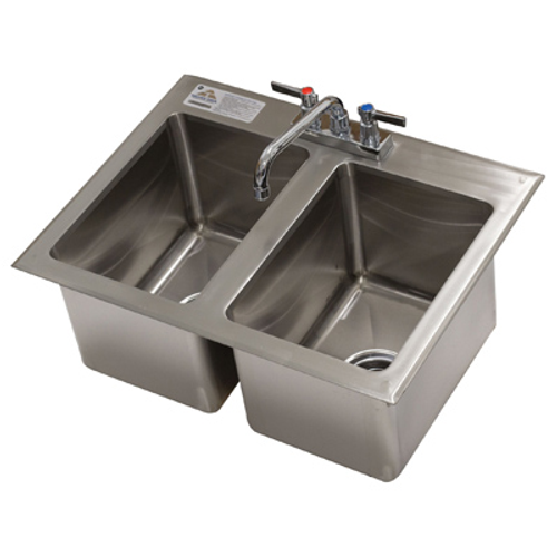 Advance Tabco DI-2-10-EC-X 25.5" W x 19" D x 10" H 16 Gauge 304 Stainless Steel 2-Compartment Special Value Drop-In Sink