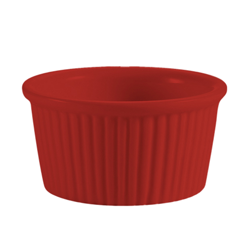 CAC China RKF-1-R 1 Oz. Red Round Fluted Ceramic RKF Ramekin (4 Dozen Per Case)