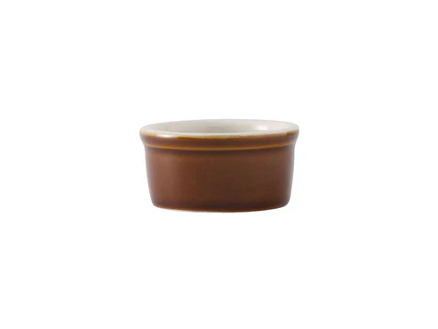 Tuxton B1X-035 3-1/4" 3-1/2 Oz. Ceramic Caramel/Eggshell Ramekin (4 Dozen Per Case)
