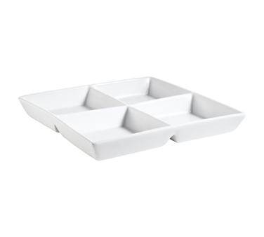 CAC China CMP-D8 4 Oz. Super White Porcelain Square CMP Compartment Tray (2 Dozen Per Case)