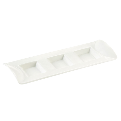 CAC China CN-3T10 0.5 Oz. Super White Porcelain Rectangular CN Compartment Tray (2 Dozen Per Case)