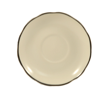 CAC China SC-36B 4.5" Dia. Black Band and American White Ceramic Round Seville Saucer (3 Dozen Per Case)