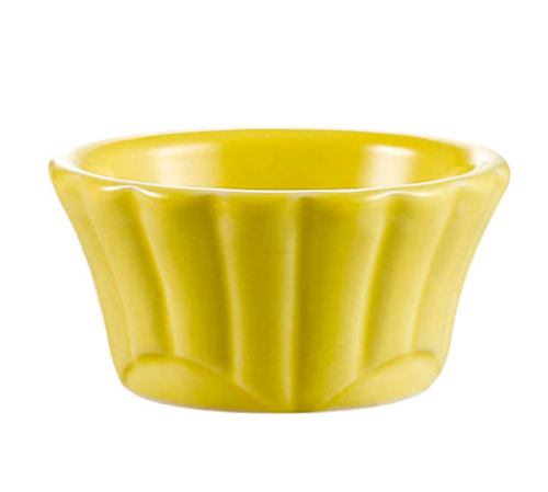 CAC China RMK-F6-Y 6 Oz. Yellow Floral Ceramic RMK Ramekin (3 Dozen Per Case)
