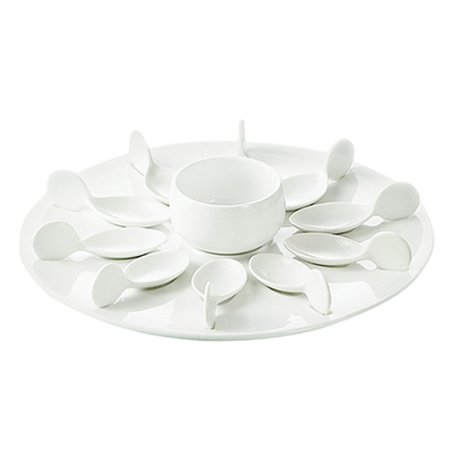 CAC China PTP-21-W Super White Porcelain Party Collection Tasting Spoon Set (4 Set Per Case)