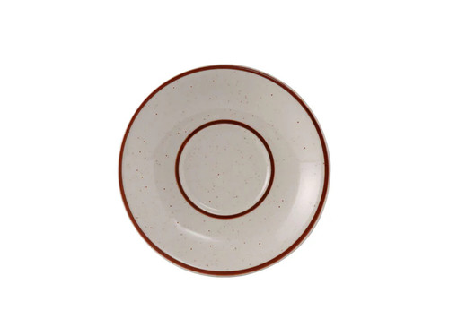 Tuxton TBS-002 6" Ceramic American White/Eggshell With Brown Speckle Round Saucer (3 Dozen Per Case)
